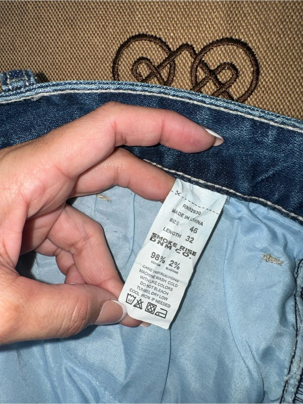 Smoke Rise Jeans Men'S Distressed Straight Rip Patches In Blue Wash Size 46 In E